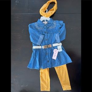 NWT Denim shirt/pants set w matching cloth headband.